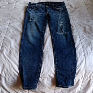 American Eagle Outfitters Woman Dark Wash Distressed Skinny Jeans